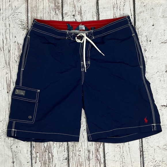 Polo Ralph Lauren Board Shorts Swim Trunks Blue Beach Swimwear Mens - Picture 1 of 8